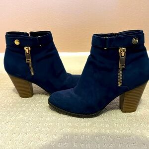 Blue suede booties